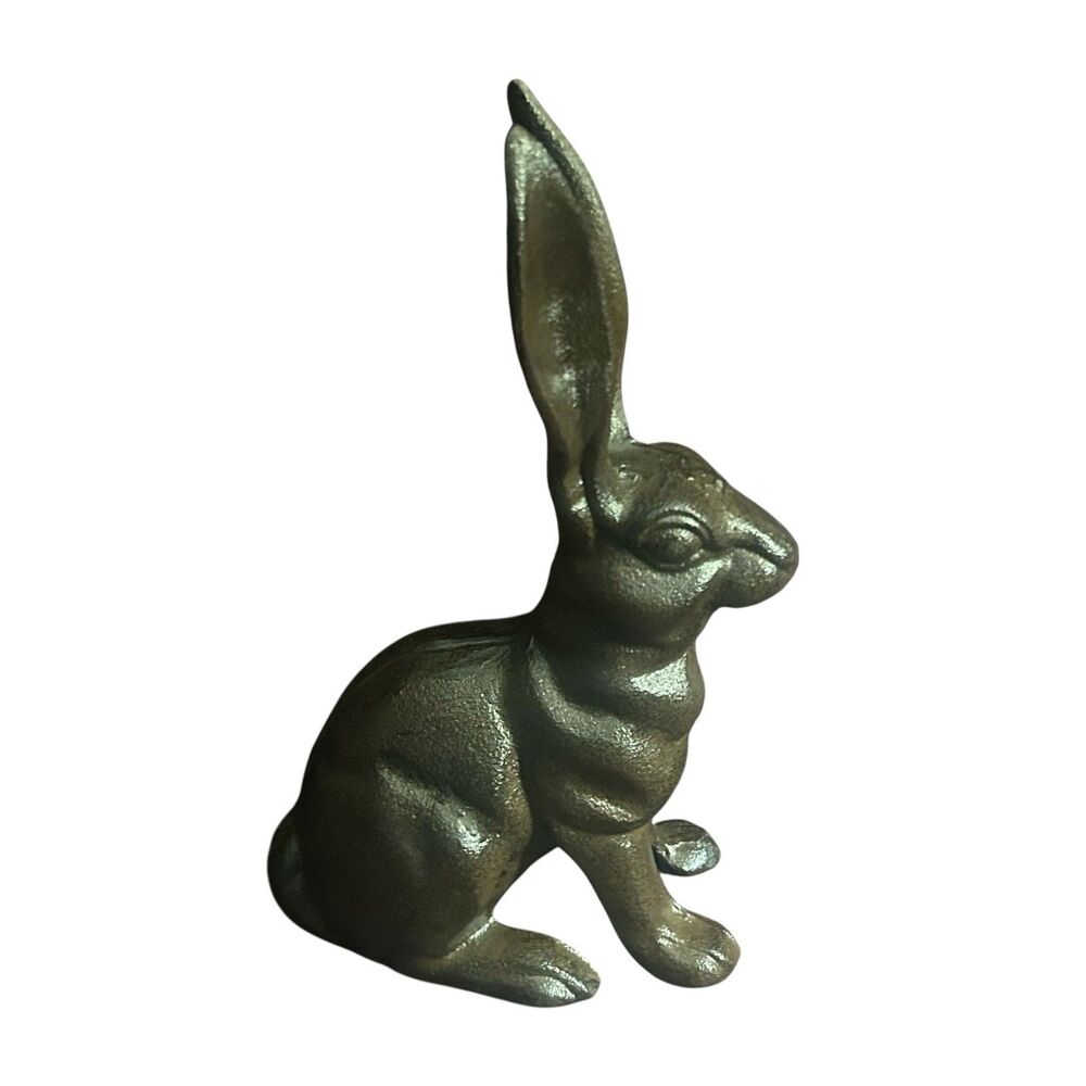 Long-Earred Rabbit Hare Brown Cast Iron Bunny Rabbit , 10.5” Tall 4lb Door Stop